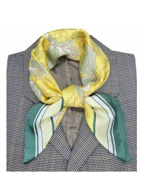 ✨Luxury Elegant Silky Square Scarf Yellow Green Peony Floral Garden Botanical